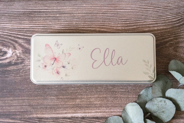 Metalldose / Blechdose für Stifte oder Pinsel Design Schmetterling personalisiert